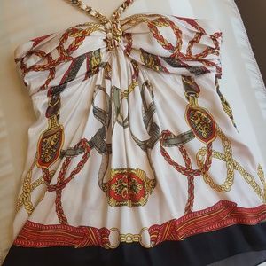 Cache Chain Print Strapless Top with Chain Halter